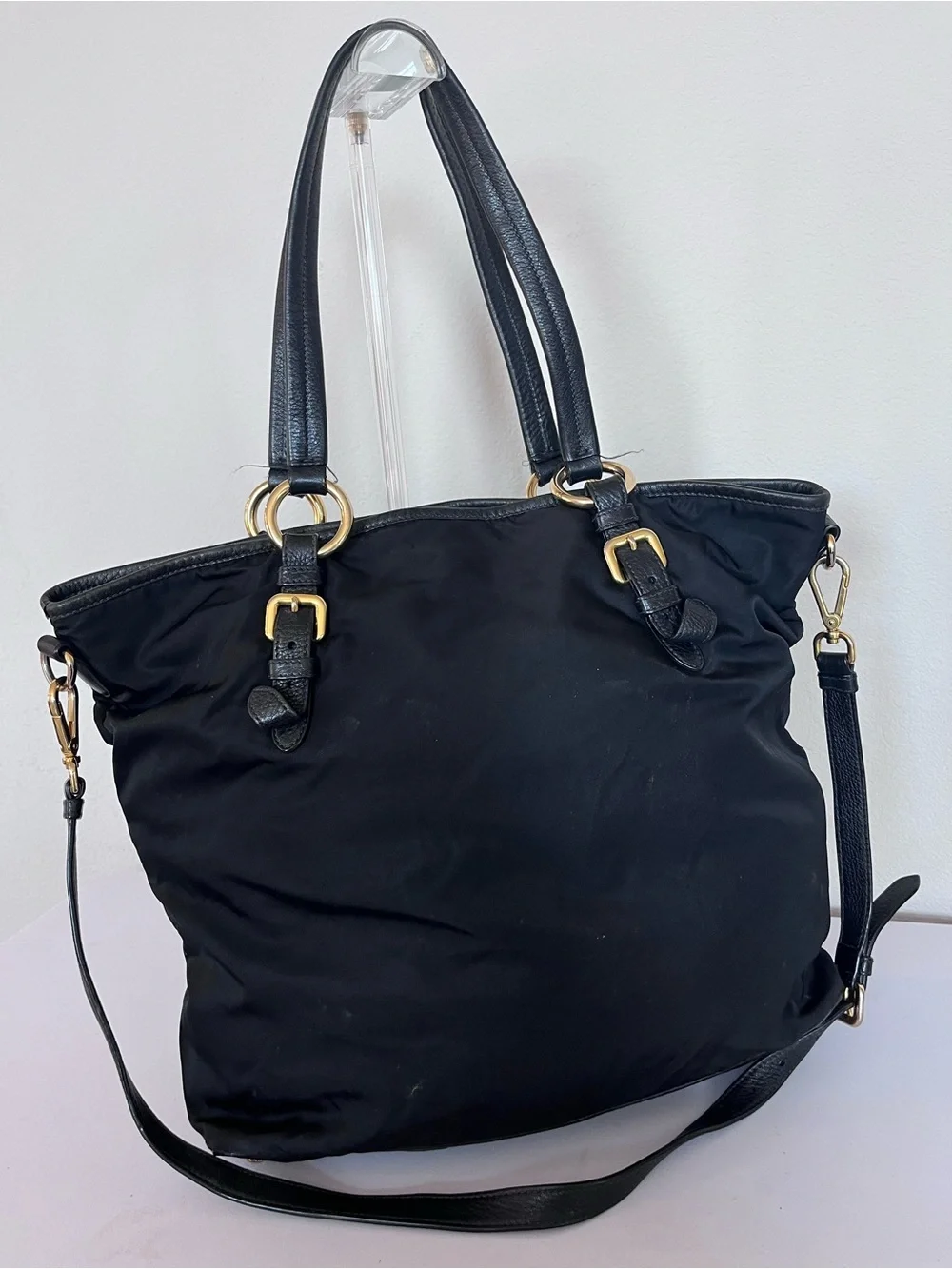 PRADA NYLON AND LEATHER TOTE.